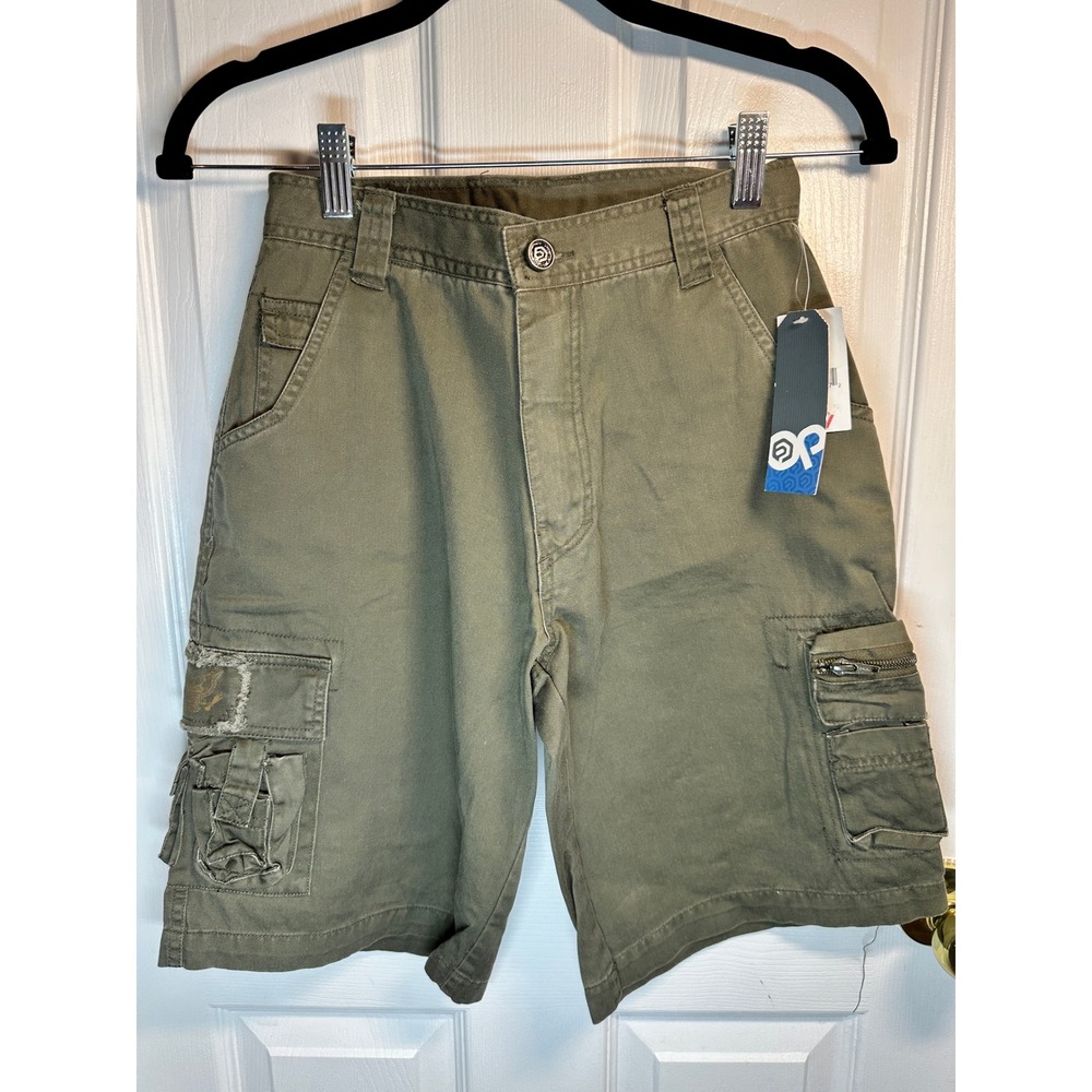NWT! VTG OP Boys‎ Cargo Shorts Distressed Pockets Olive Green Casual Size 10